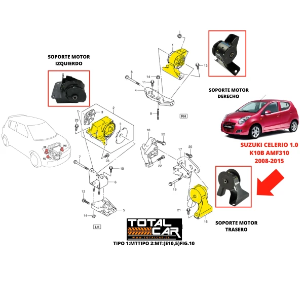 Soporte motor para suzuki celerio 2009 2015 1.0 k10b amf310 - Soportes De Motor | ClickRepuestos